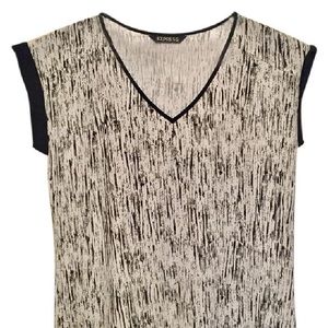 Express Silky V Neck Black and White Top